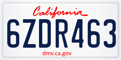CA license plate 6ZDR463