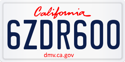 CA license plate 6ZDR600