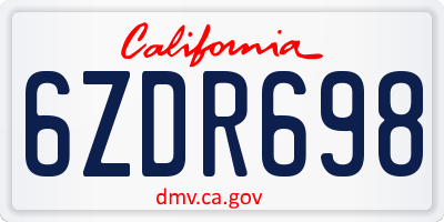 CA license plate 6ZDR698