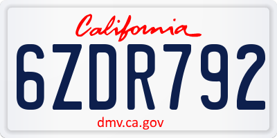 CA license plate 6ZDR792
