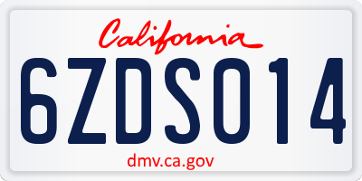 CA license plate 6ZDS014
