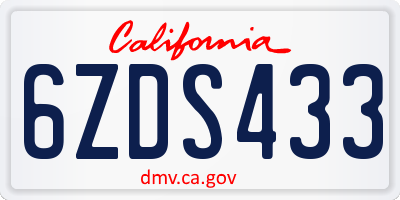 CA license plate 6ZDS433