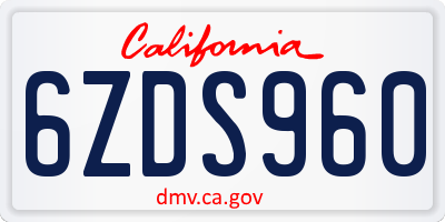 CA license plate 6ZDS960