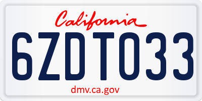 CA license plate 6ZDT033