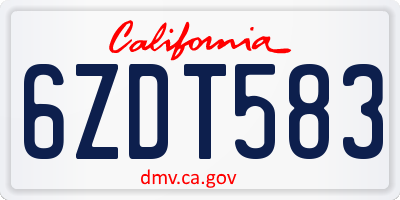 CA license plate 6ZDT583