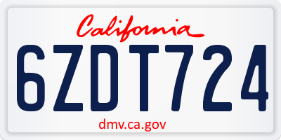 CA license plate 6ZDT724