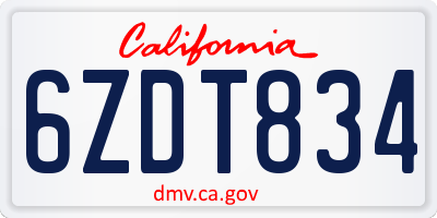 CA license plate 6ZDT834