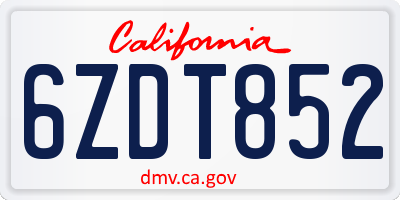 CA license plate 6ZDT852