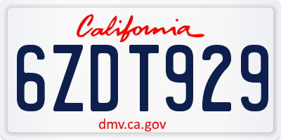 CA license plate 6ZDT929