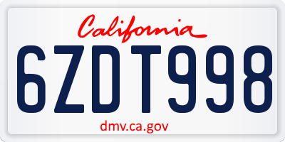 CA license plate 6ZDT998