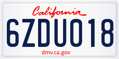 CA license plate 6ZDU018