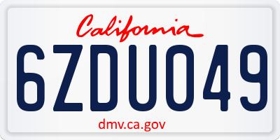 CA license plate 6ZDU049