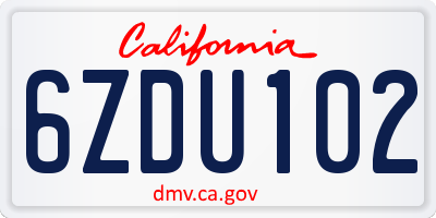 CA license plate 6ZDU102