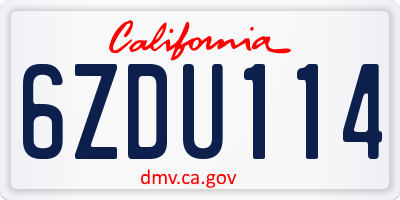 CA license plate 6ZDU114