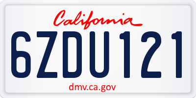 CA license plate 6ZDU121