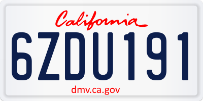 CA license plate 6ZDU191