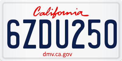 CA license plate 6ZDU250
