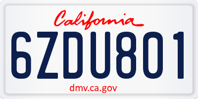 CA license plate 6ZDU801
