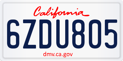 CA license plate 6ZDU805