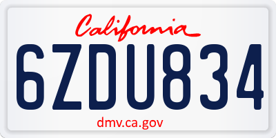 CA license plate 6ZDU834