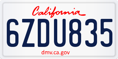 CA license plate 6ZDU835