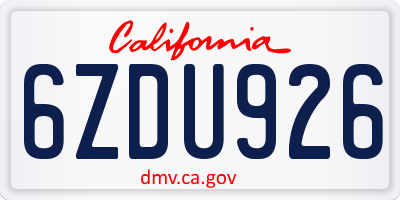 CA license plate 6ZDU926