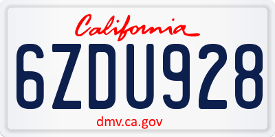 CA license plate 6ZDU928