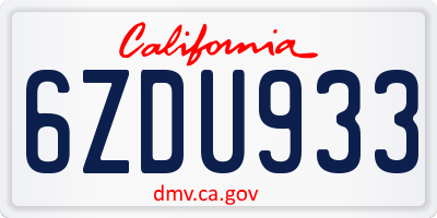CA license plate 6ZDU933