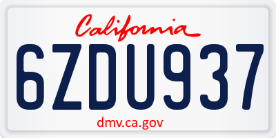 CA license plate 6ZDU937