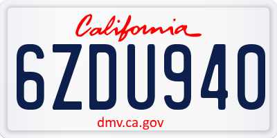 CA license plate 6ZDU940