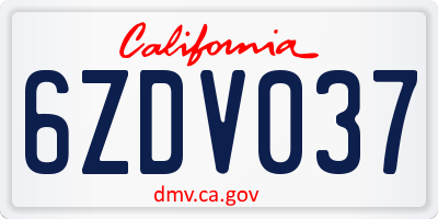 CA license plate 6ZDV037