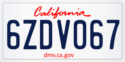 CA license plate 6ZDV067