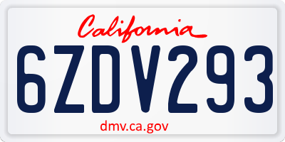 CA license plate 6ZDV293
