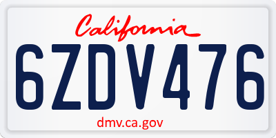 CA license plate 6ZDV476