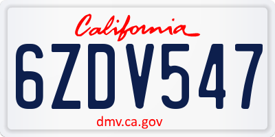 CA license plate 6ZDV547