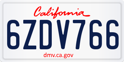 CA license plate 6ZDV766