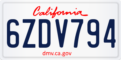 CA license plate 6ZDV794