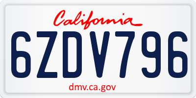 CA license plate 6ZDV796