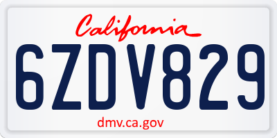 CA license plate 6ZDV829