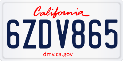 CA license plate 6ZDV865