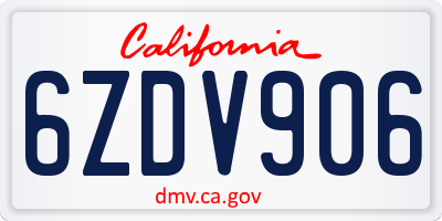 CA license plate 6ZDV906