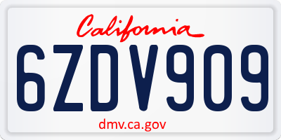 CA license plate 6ZDV909