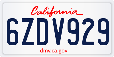 CA license plate 6ZDV929