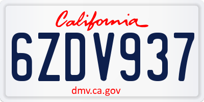 CA license plate 6ZDV937