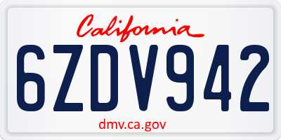 CA license plate 6ZDV942