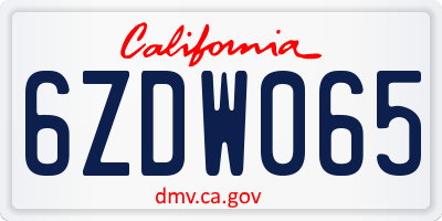 CA license plate 6ZDW065