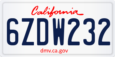 CA license plate 6ZDW232