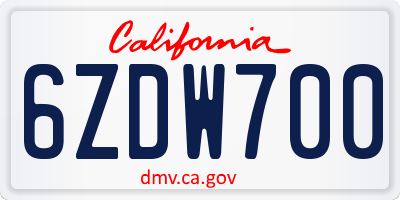 CA license plate 6ZDW700