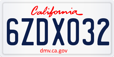 CA license plate 6ZDX032