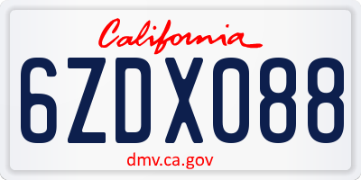 CA license plate 6ZDX088